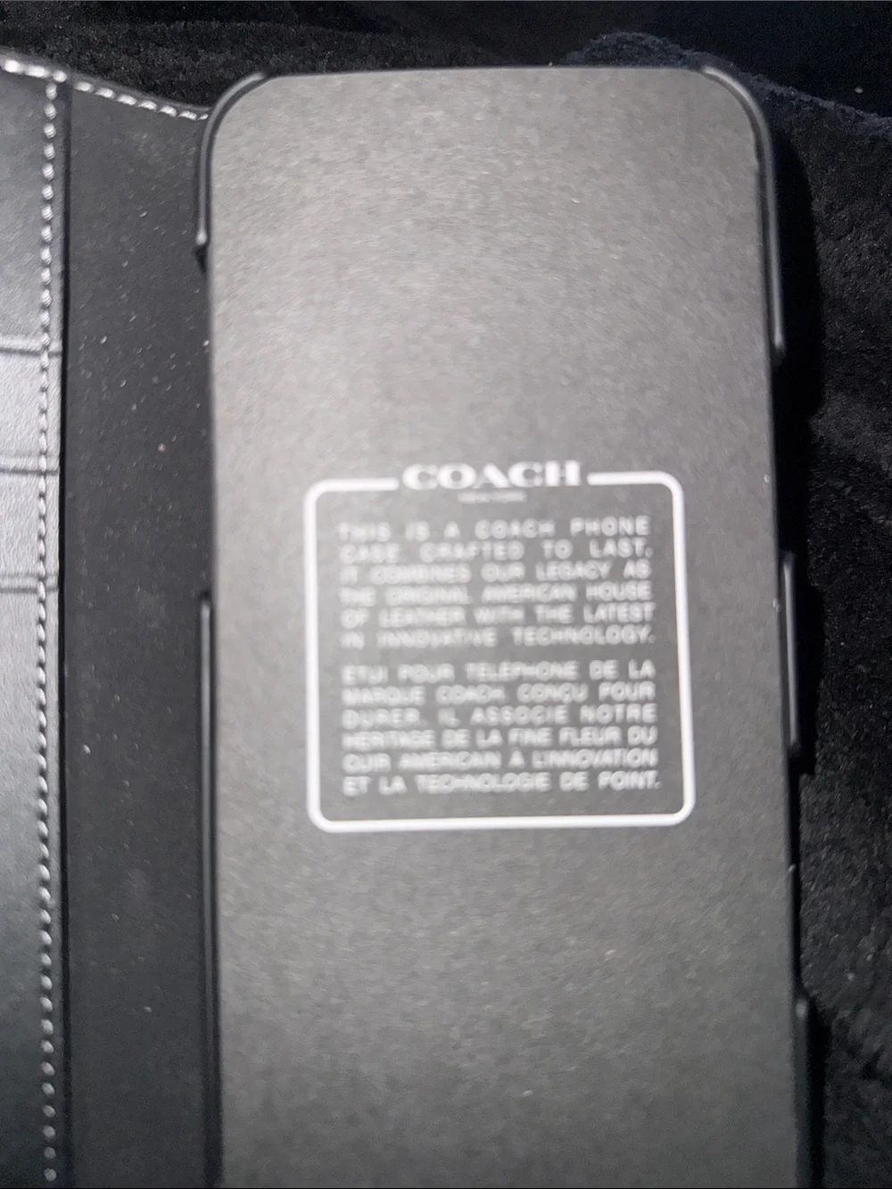 Coach Black Leather Phone Folio with gray logo BRAND NEW